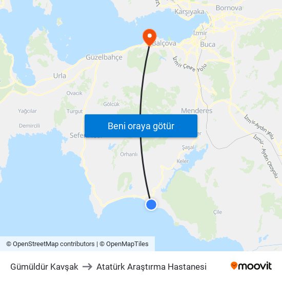 Gümüldür Kavşak to Atatürk Araştırma Hastanesi map