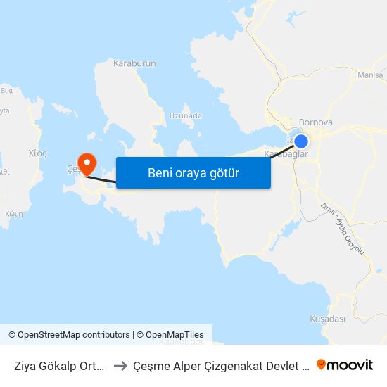 Ziya Gökalp Ortaokulu to Çeşme Alper Çizgenakat Devlet Hastanesi map