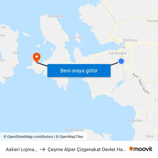 Askeri Lojmanlar to Çeşme Alper Çizgenakat Devlet Hastanesi map