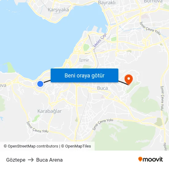 Göztepe to Buca Arena map