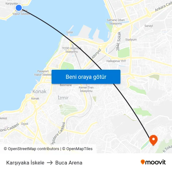Karşıyaka İskele to Buca Arena map