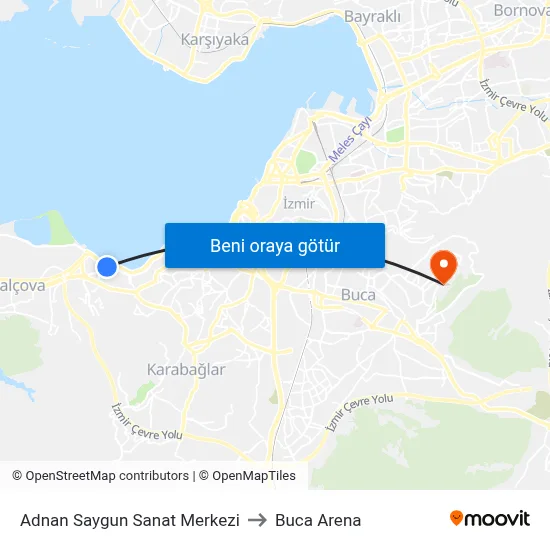 Adnan Saygun Sanat Merkezi to Buca Arena map