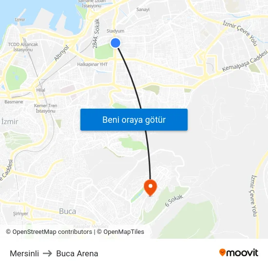 Mersinli to Buca Arena map