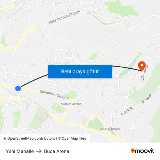 Yeni Mahalle to Buca Arena map