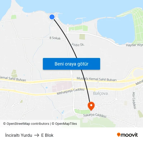 İnciraltı Yurdu to E Blok map