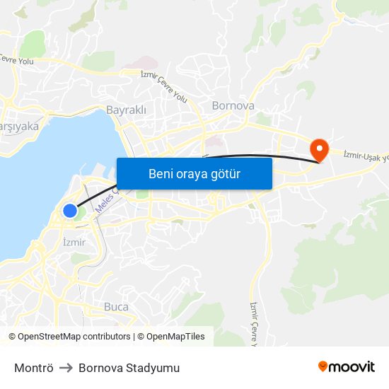 Montrö to Bornova Stadyumu map