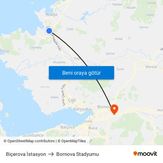 Biçerova İstasyon to Bornova Stadyumu map