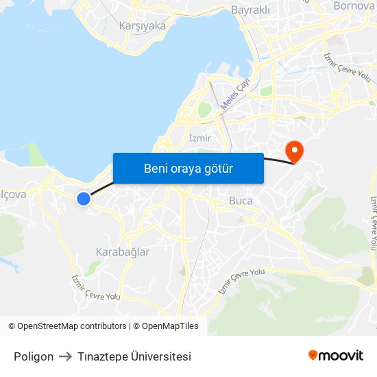 Poligon to Tınaztepe Üniversitesi map