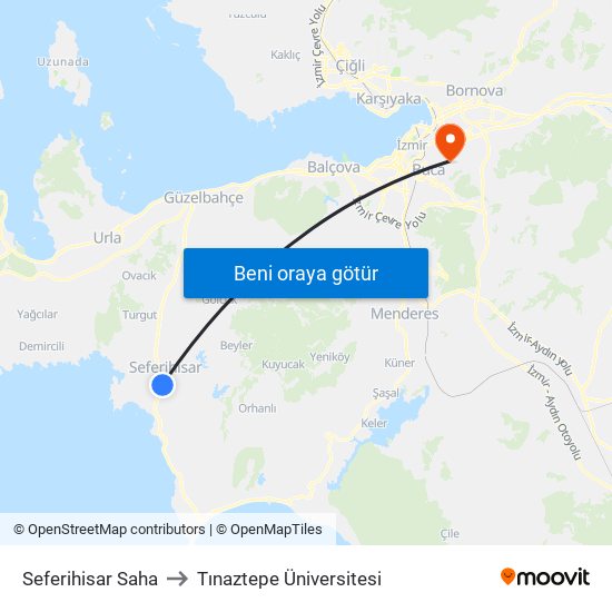 Seferihisar Saha to Tınaztepe Üniversitesi map