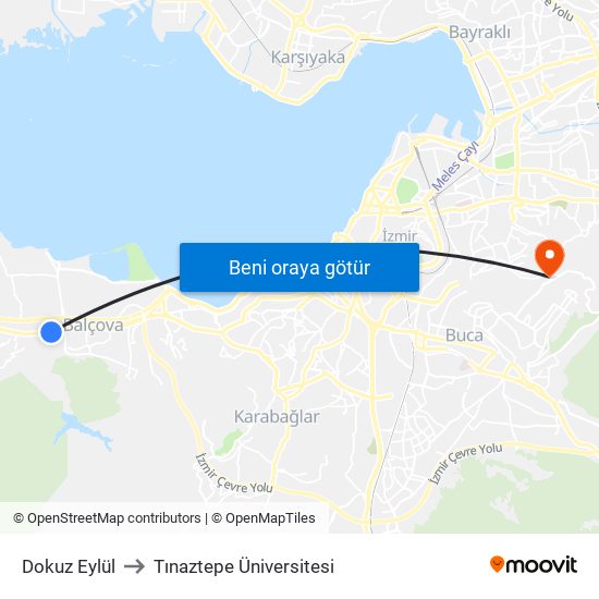 Dokuz Eylül to Tınaztepe Üniversitesi map