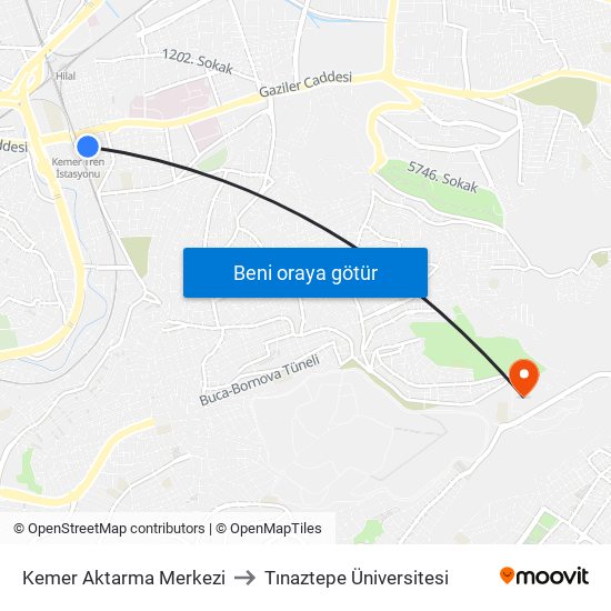 Kemer Aktarma Merkezi to Tınaztepe Üniversitesi map