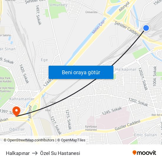 Halkapınar to Özel Su Hastanesi map