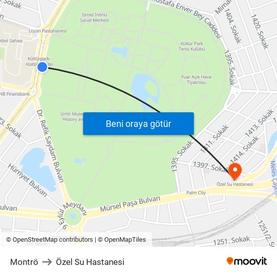 Montrö to Özel Su Hastanesi map