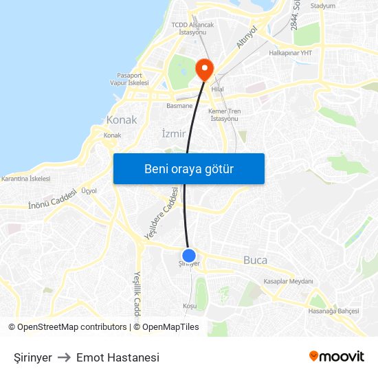 Şirinyer to Emot Hastanesi map