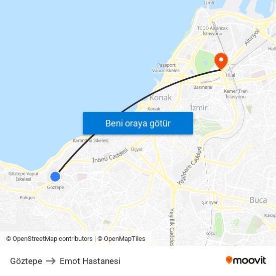 Göztepe to Emot Hastanesi map