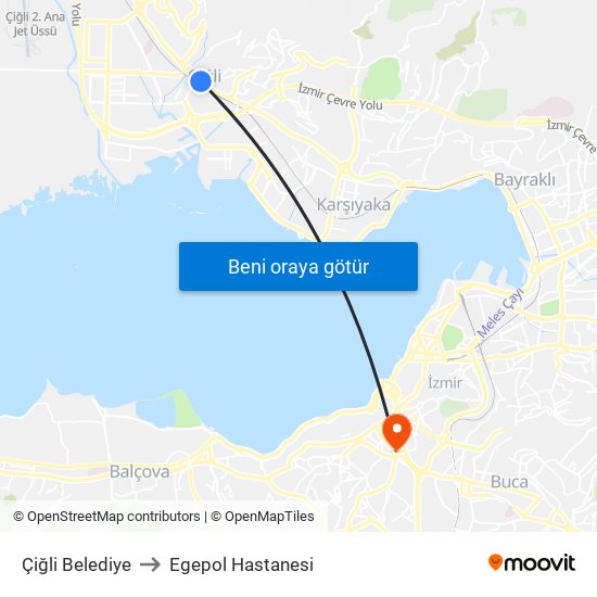 Çiğli Belediye to Egepol Hastanesi map