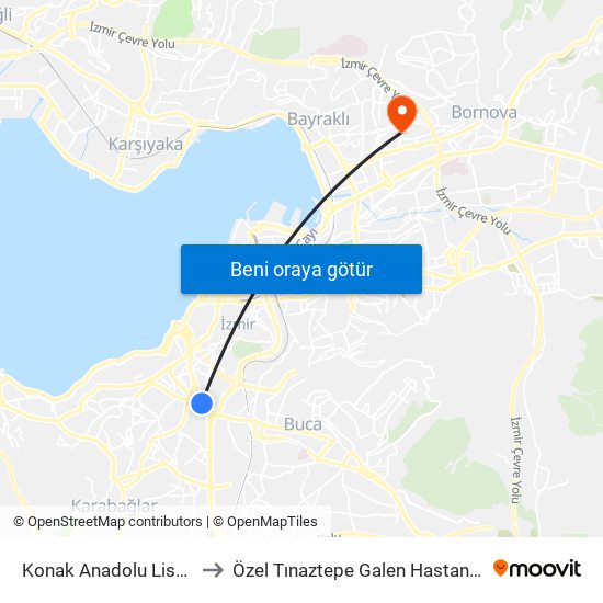 Konak Anadolu Lisesi to Özel Tınaztepe Galen Hastanesi map