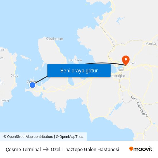 Çeşme Terminal to Özel Tınaztepe Galen Hastanesi map