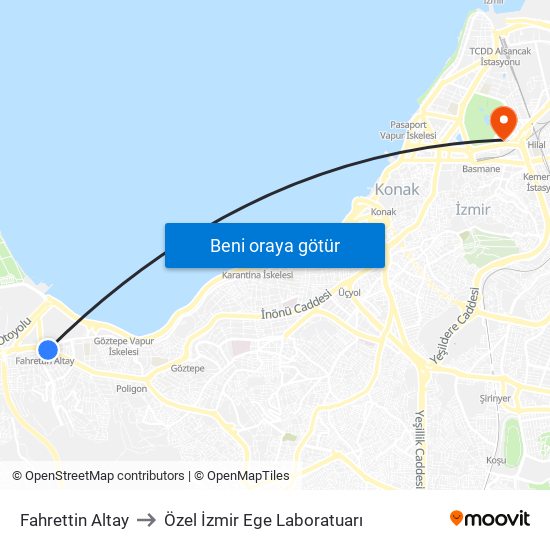 Fahrettin Altay to Özel İzmir Ege Laboratuarı map