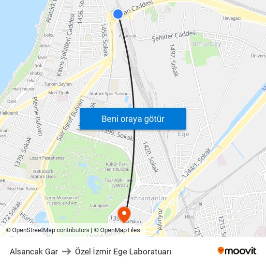 Alsancak Gar to Özel İzmir Ege Laboratuarı map