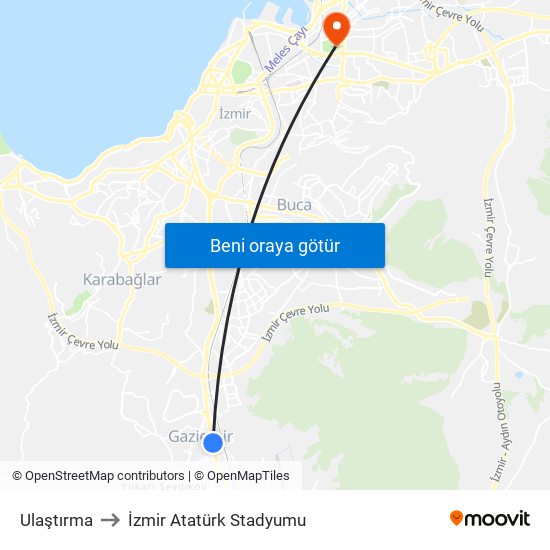 Ulaştırma to İzmir Atatürk Stadyumu map