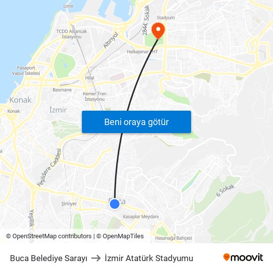 Buca Belediye Sarayı to İzmir Atatürk Stadyumu map