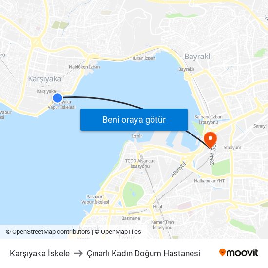 Karşıyaka İskele to Çınarlı Kadın Doğum Hastanesi map