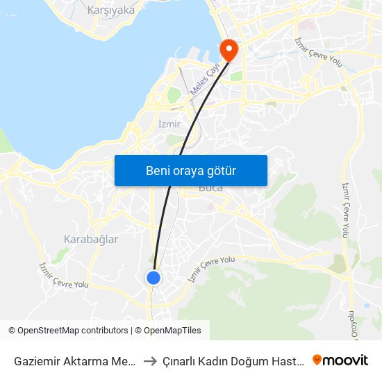 Gaziemir Aktarma Merkezi to Çınarlı Kadın Doğum Hastanesi map