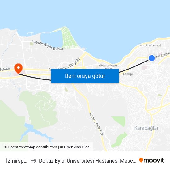 İzmirspor to Dokuz Eylül Üniversitesi Hastanesi Mescid-i map