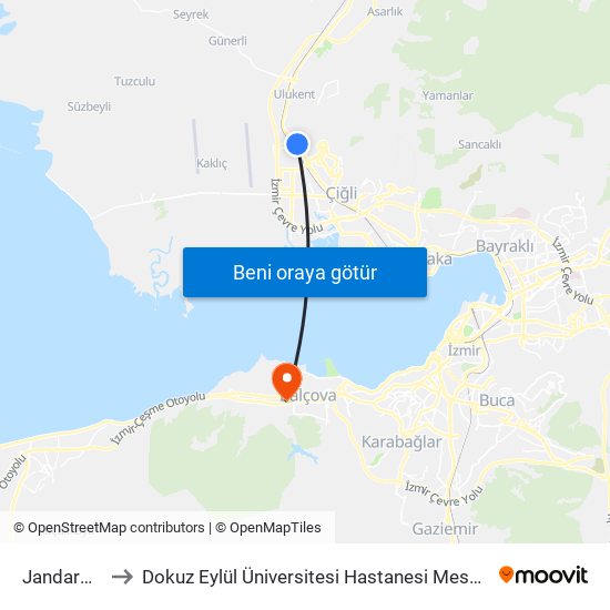 Jandarma to Dokuz Eylül Üniversitesi Hastanesi Mescid-i map