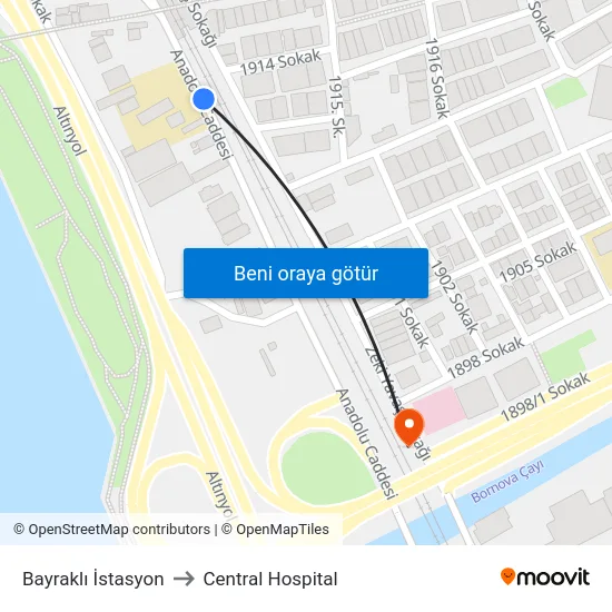 Bayraklı İstasyon to Central Hospital map