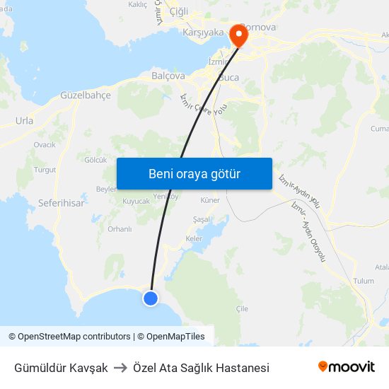 Gümüldür Kavşak to Özel Ata Sağlık Hastanesi map