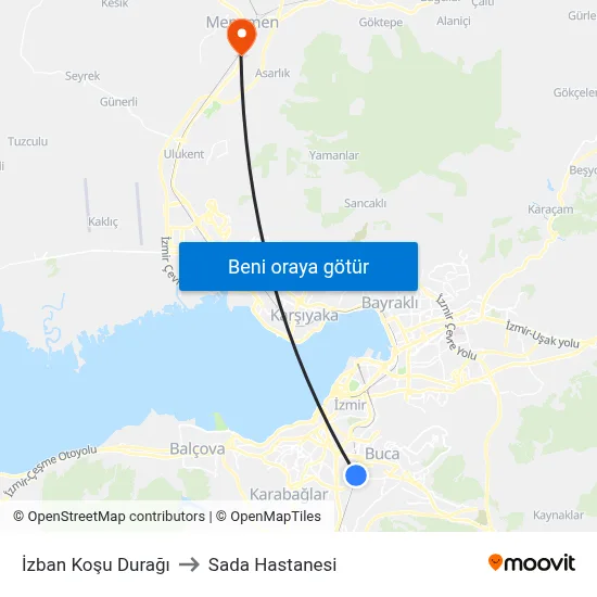 İzban Koşu Durağı to Sada Hastanesi map