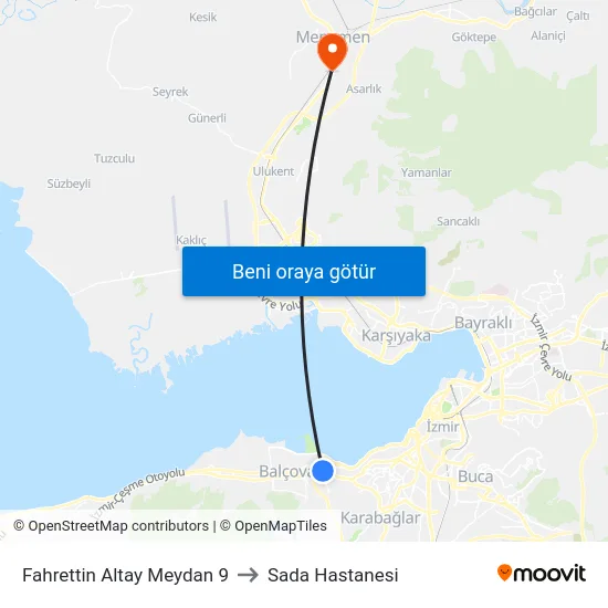 Fahrettin Altay Meydan 9 to Sada Hastanesi map