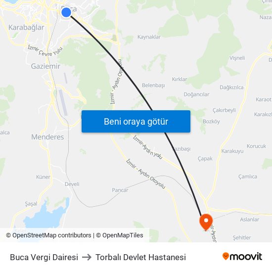 Buca Vergi Dairesi to Torbalı Devlet Hastanesi map