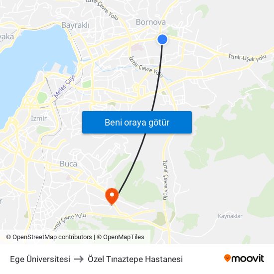 Ege Üniversitesi to Özel Tınaztepe Hastanesi map