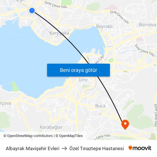 Albayrak Mavişehir Evleri to Özel Tınaztepe Hastanesi map