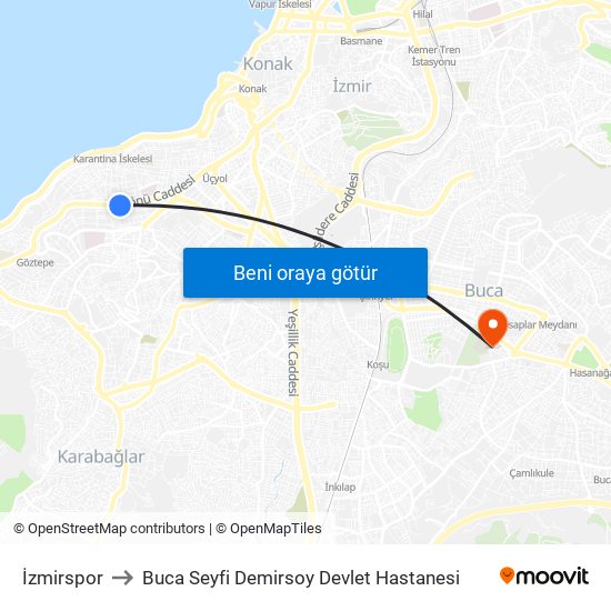 İzmirspor to Buca Seyfi Demirsoy Devlet Hastanesi map
