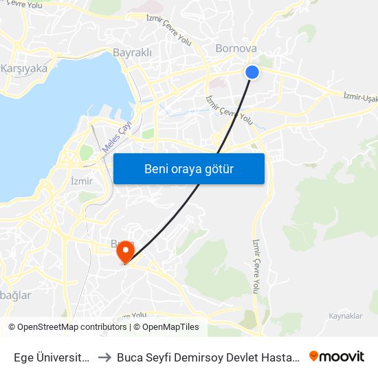 Ege Üniversitesi to Buca Seyfi Demirsoy Devlet Hastanesi map