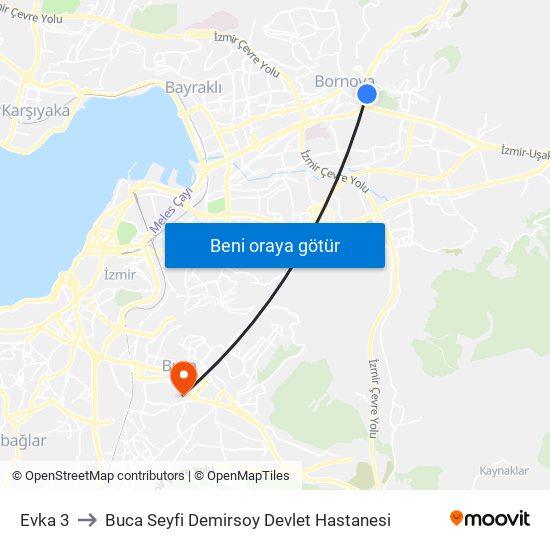 Evka 3 to Buca Seyfi Demirsoy Devlet Hastanesi map