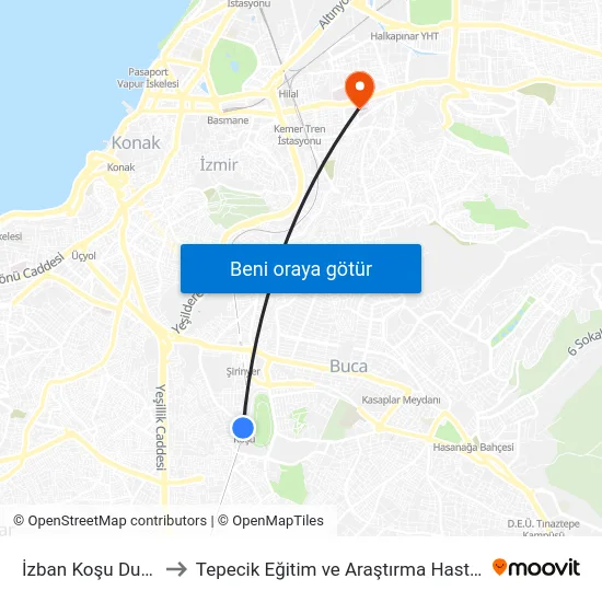 İzban Koşu Durağı to Tepecik Eğitim ve Araştırma Hastanesi map