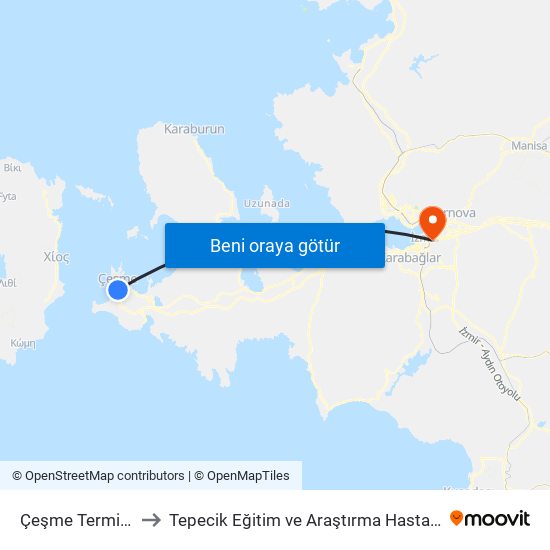 Çeşme Terminal to Tepecik Eğitim ve Araştırma Hastanesi map