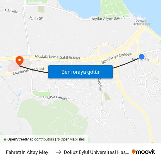 Fahrettin Altay Meydan 7 to Dokuz Eylül Üniversitesi Hastanesi map