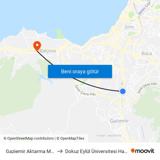 Gaziemir Aktarma Merkezi to Dokuz Eylül Üniversitesi Hastanesi map