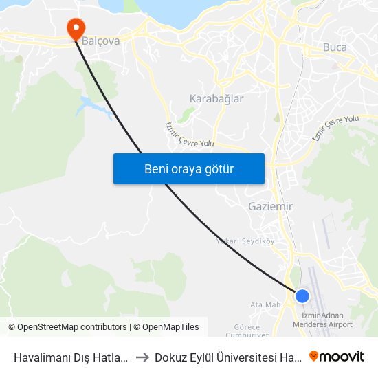 Havalimanı Dış Hatlar Geliş to Dokuz Eylül Üniversitesi Hastanesi map