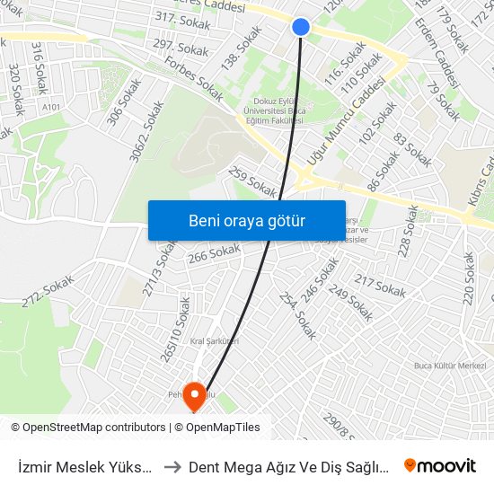 İzmir Meslek Yüksek Okulu to Dent Mega Ağız Ve Diş Sağlığı Polikliniği map