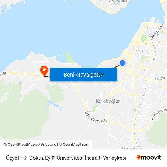 Üçyol to Dokuz Eylül Üniversitesi İnciraltı Yerleşkesi map