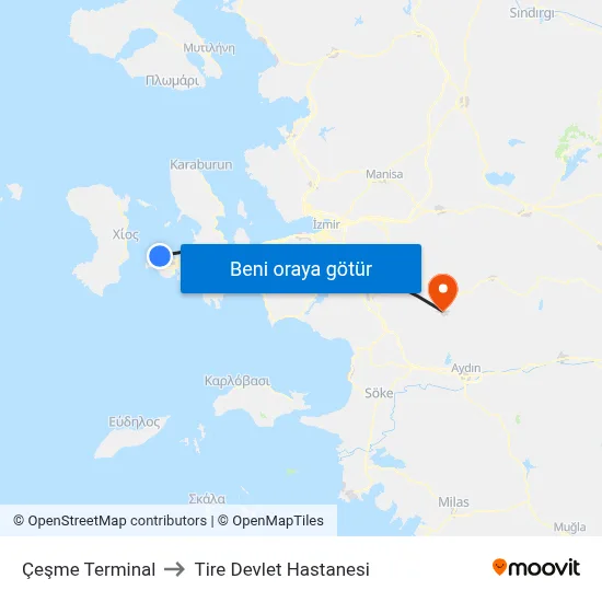 Çeşme Terminal to Tire Devlet Hastanesi map