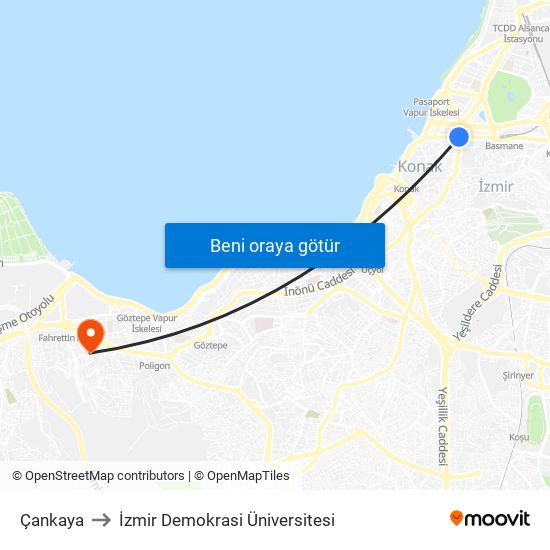 Çankaya to İzmir Demokrasi Üniversitesi map