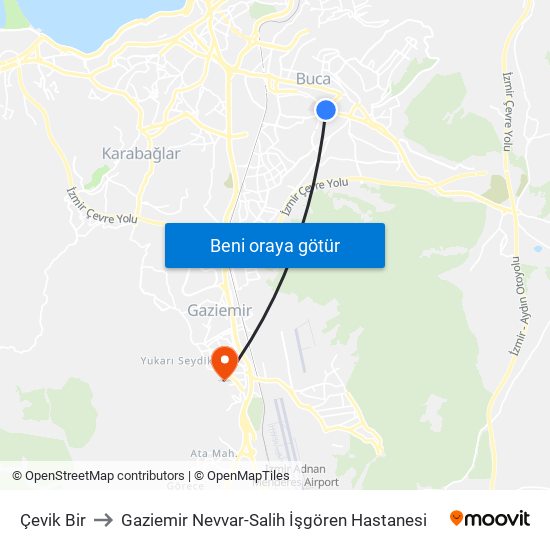 Çevik Bir to Gaziemir Nevvar-Salih İşgören Hastanesi map